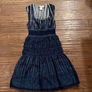 Max Studio Size M Blue Smocked Waist Elastic Tiered Sleeveless Dress